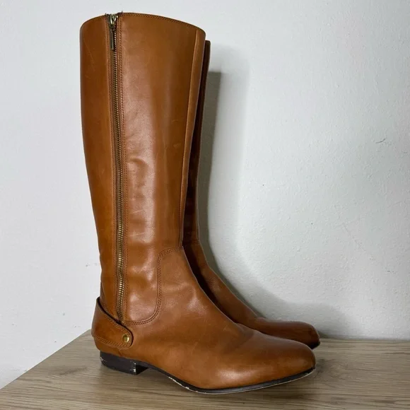 Clarks Charlie Cognac Leather Tall Riding Boots Womens Size 9.5 M Equestrian Zip - Picture 4 of 15